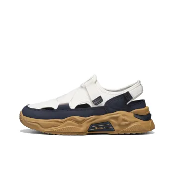 Warrior Casual Chef Shoes River Trekking Shoes Abrasion Resistant Slip Resistant Beach Sandals Men's Beige Dark Blue