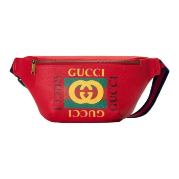 GUCCI Leather One Shoulder Crossbody Bag Sling Bag Fanny Pack Large Size Unisex Red