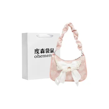 Dusen Kangaroo Fabric Shoulder Bag Women's Black/White/Pink
