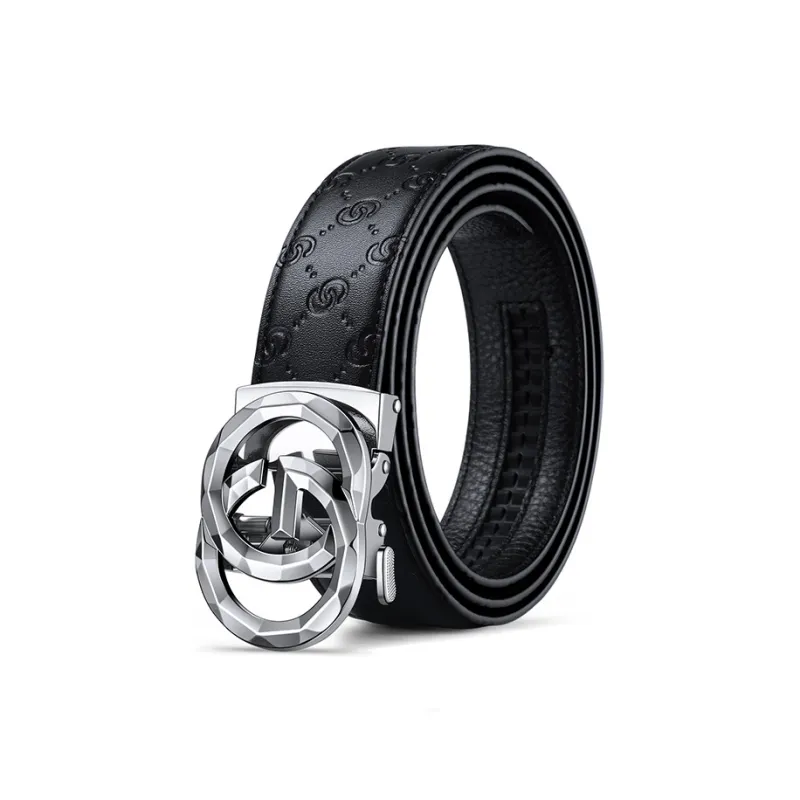 AUGTARLION Business Automatic Buckle Luxury Lite Cow Leather Leather Belts Men's Gunmetal Width 3.5CM-1
