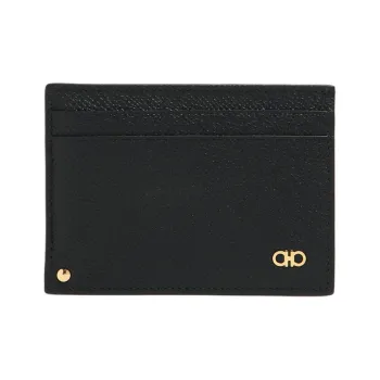 FERRAGAMO GANCINI Calfskin Card Clip Card Holder Men's Black
