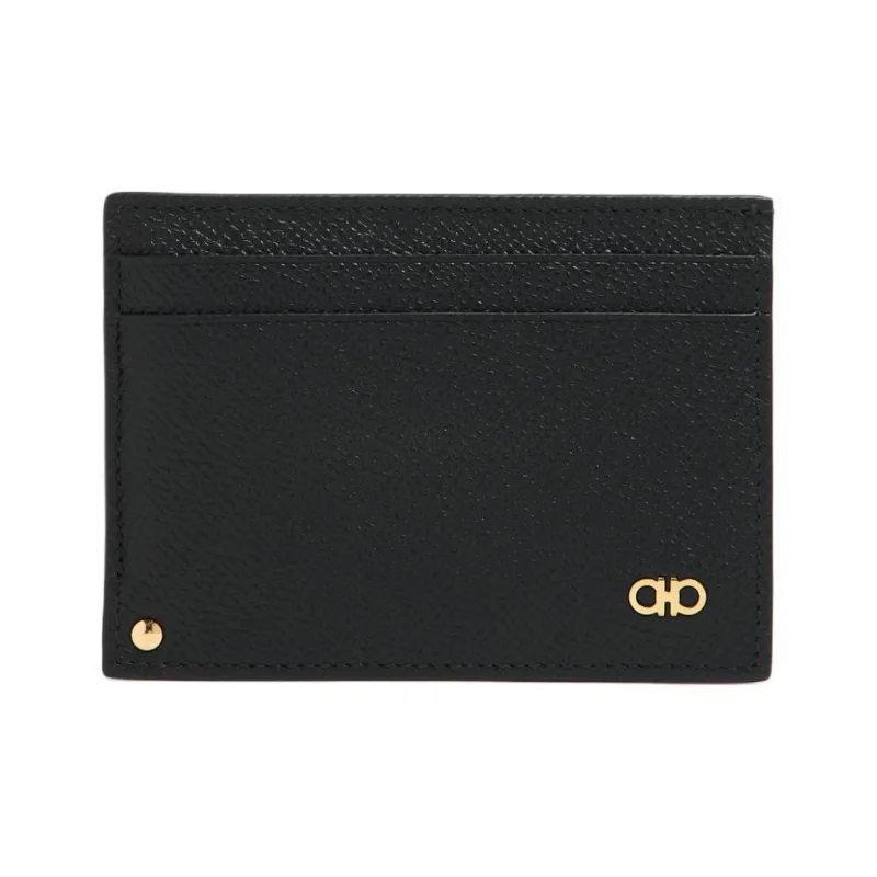 FERRAGAMO GANCINI Calfskin Card Clip Card Holder Men's Black-0