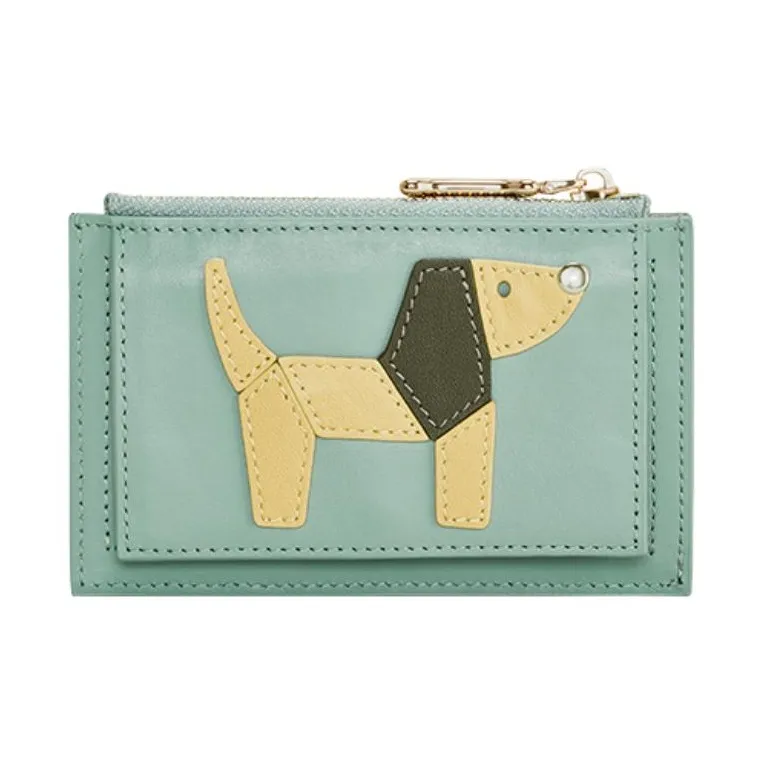 Hush Puppies Cow Leather Coin Purses Card Holders Women's Light Green/Orange-0