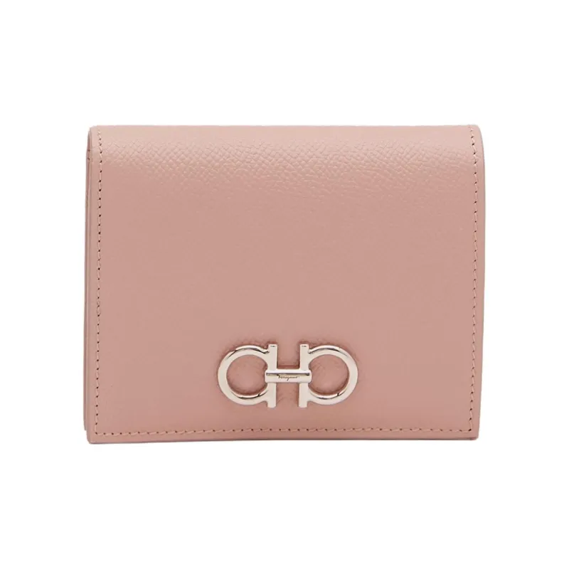 FERRAGAMO GANCINI Calfskin Wallet Women's Pink-0