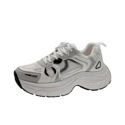 LISATANG Wear-Resistant Breathable Height Increasing Low-Top Chunky Sneakers Women's White
