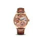 Rose Case Rose Dial Blue Hands Brown Leather Strap