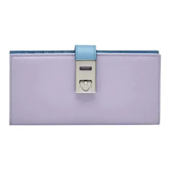 FERRAGAMO GANCINI Calfskin Wallet Women's New Light Purple With Sky Blue