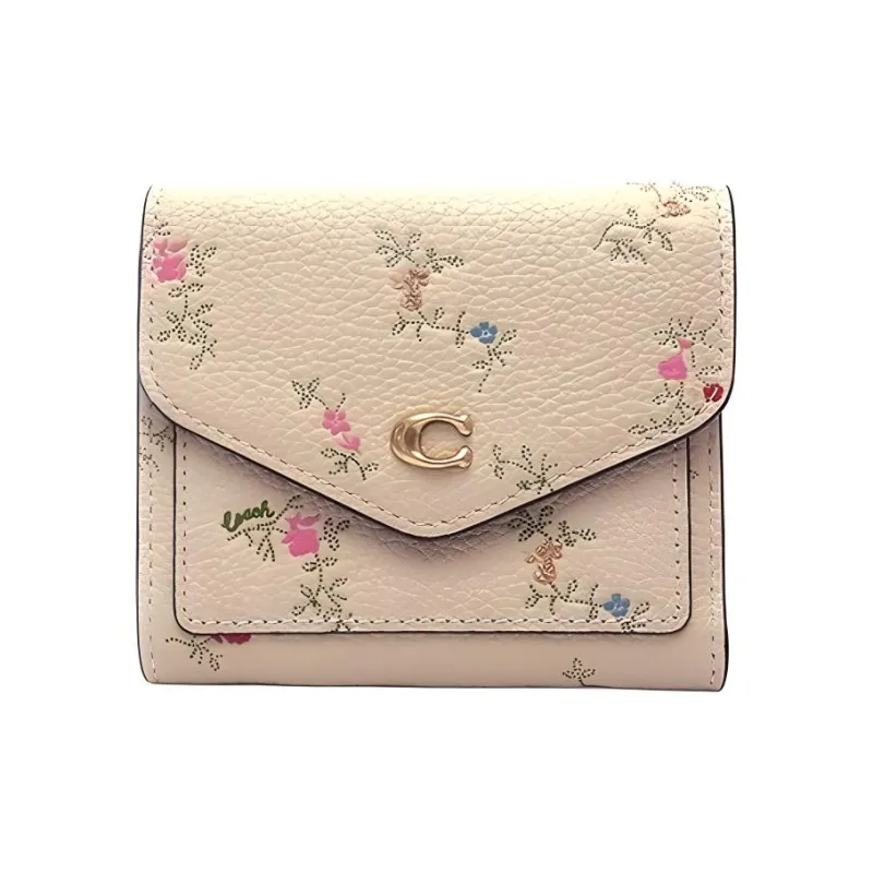 COACH Wyn Pebbled Leather Wallet Mini Women's Brass With Ivory-0
