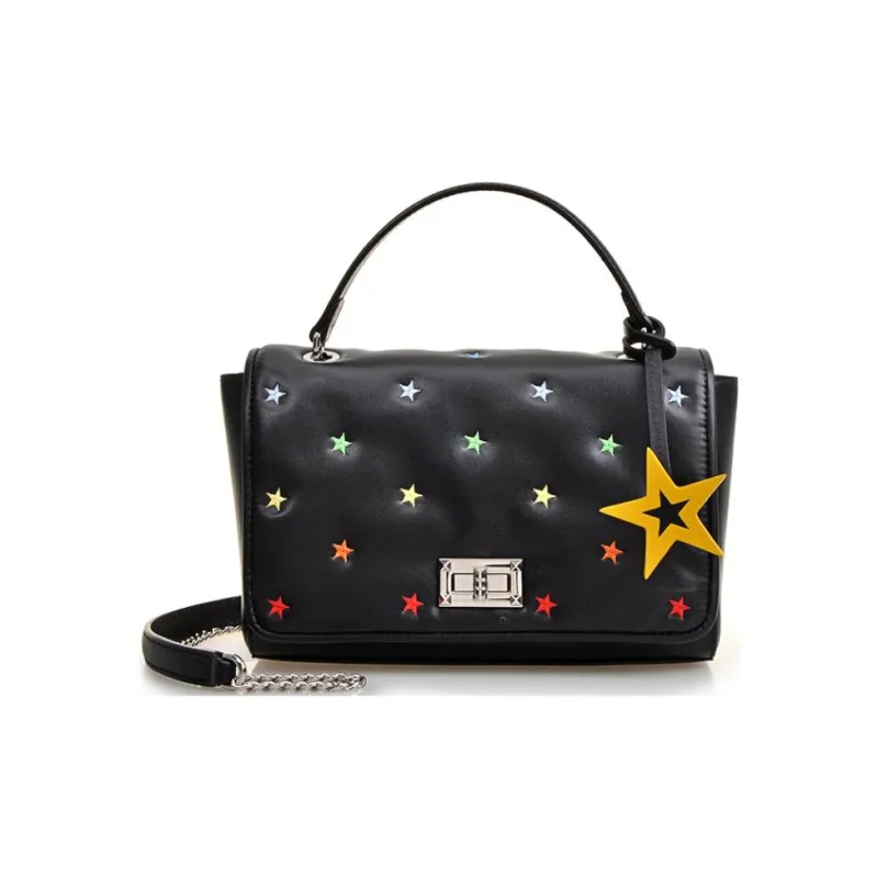 FION Split Cow Leather Shoulder Bag, Crossbody Bag, Handbag Trumpets Women's Black & Multicolor/Red & White-0