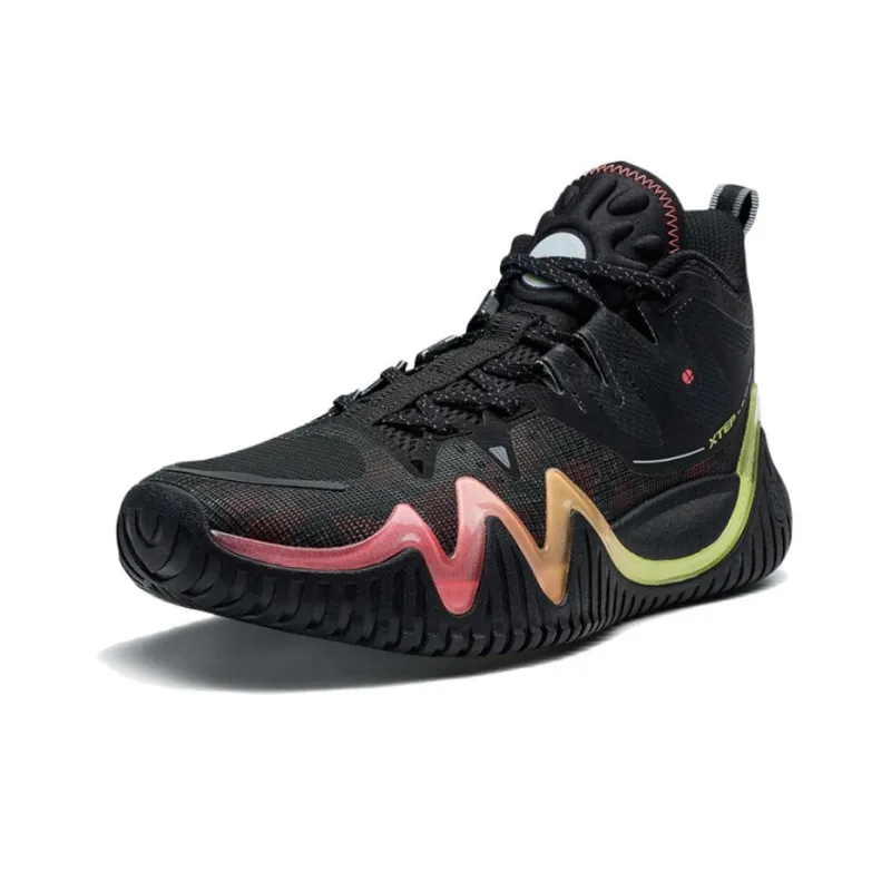 XTEP Abrasion Resistant Rebound High Top Basketball Shoes Men's Black Red Green-1