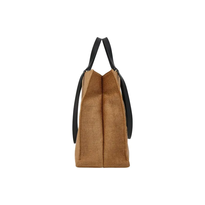 FERRAGAMO Raffia With Calfskin Tote Bag Shopping Bag Shoulder Bag Handbag Large Size Women's Honey & Black-1