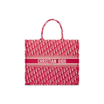 DIOR BookTote Embroidery Tote Bag Shopping Bag Handbag Women's Candy Color Cranberry Red