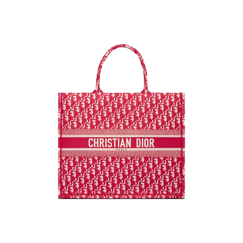 DIOR BookTote Embroidery Tote Bag Shopping Bag Handbag Women's Candy Color Cranberry Red-0
