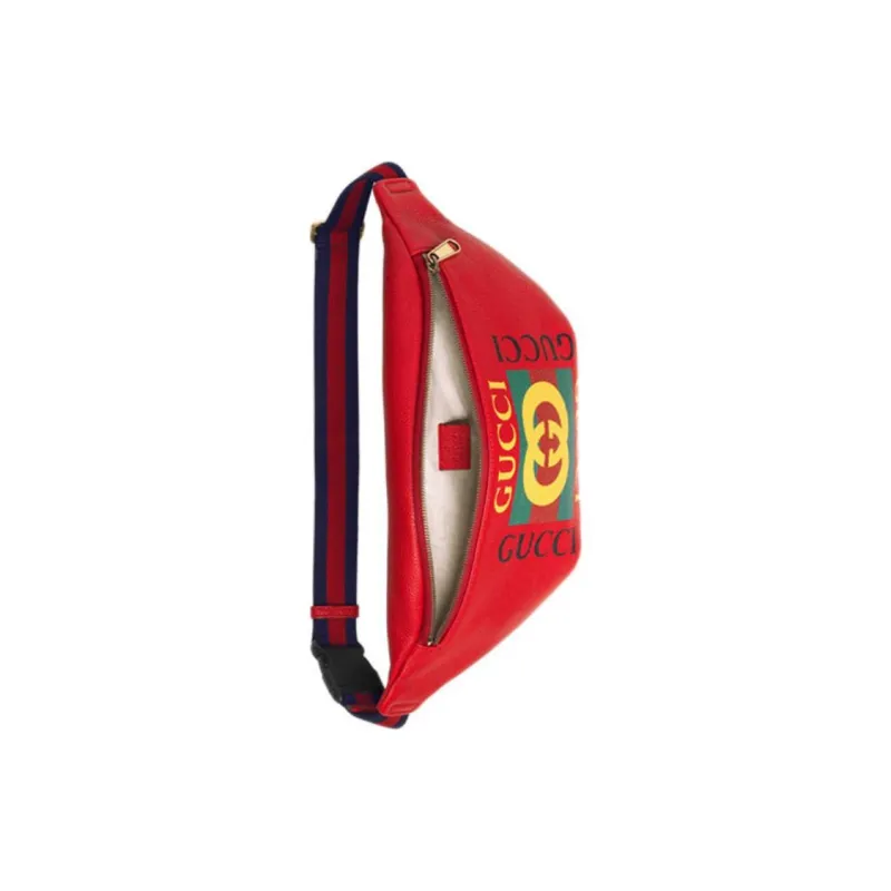 GUCCI Leather One Shoulder Crossbody Bag Sling Bag Fanny Pack Large Size Unisex Red-2