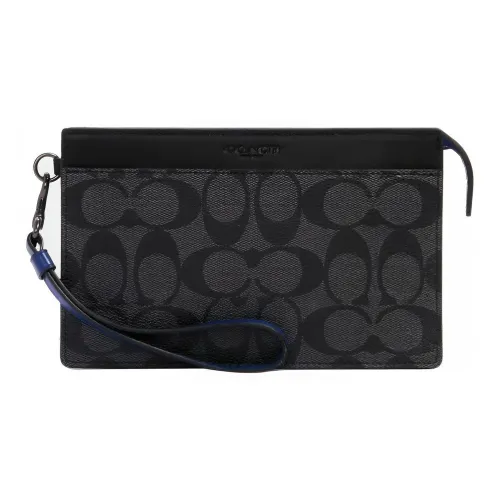 COACH Phone Artificial Leather With Cow Leather Clutch Large Size Men's Black & Charcoal Black Monogram