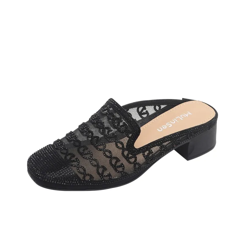 Mulinsen Rubber Sole Rhinestone Wrap toe Slippers Women's-7