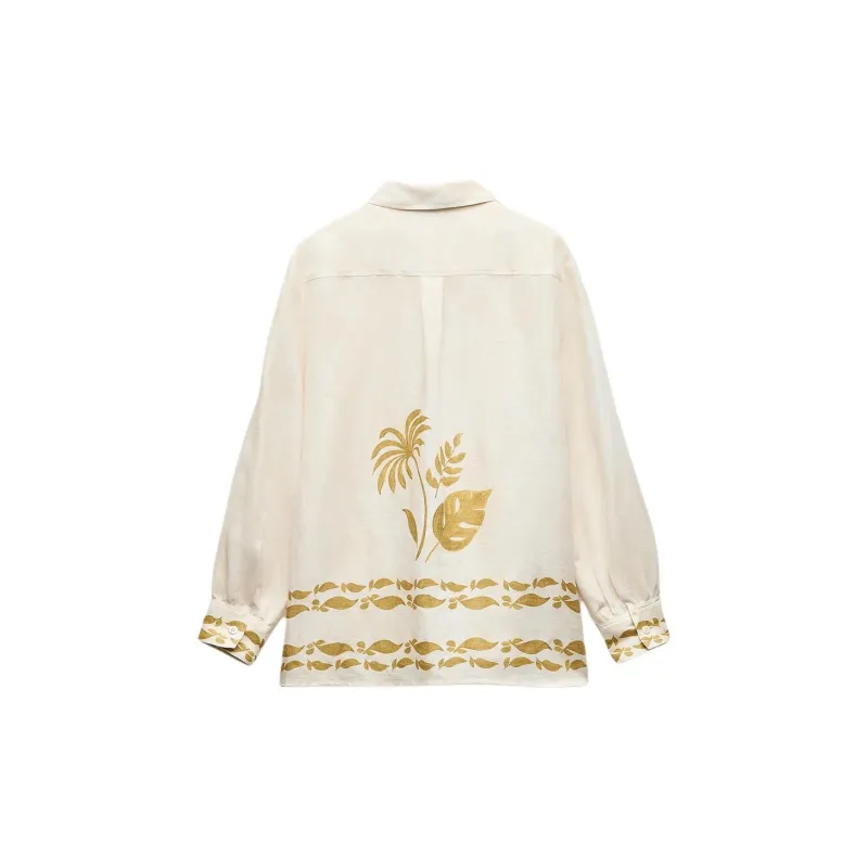 ZARA Shirt Women's Light Apricot Cream/Yellow-1