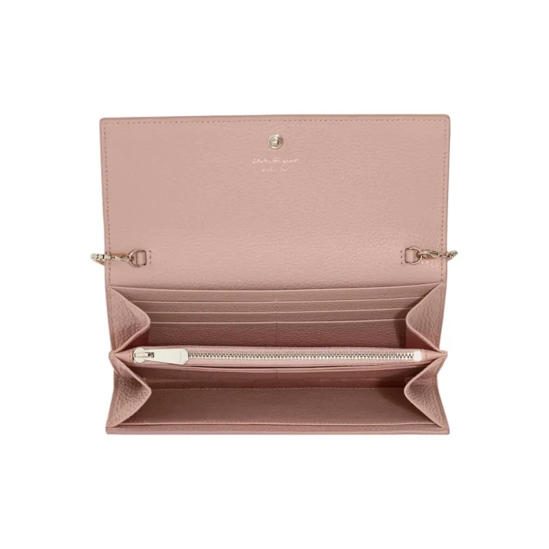 FERRAGAMO Hammered Texture Calfskin Shoulder Bag, Crossbody Bag, Wallet Women's Blush Pink-4