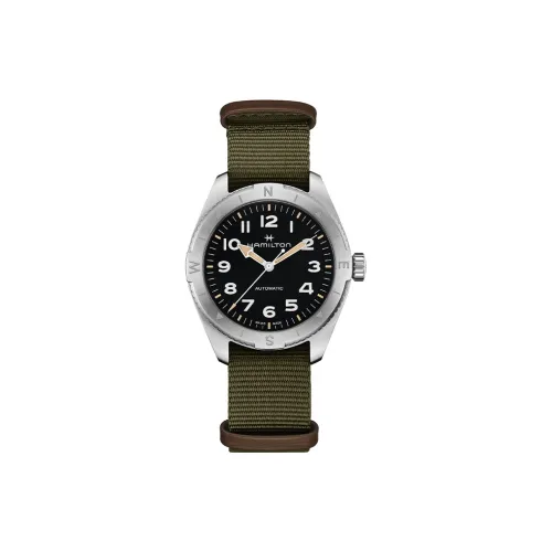 HAMILTON Khaki Field Series Automatic Mechanical Movement Unisex Watch 37mm Black Dial Stainless Steel Case Nylon Strap
