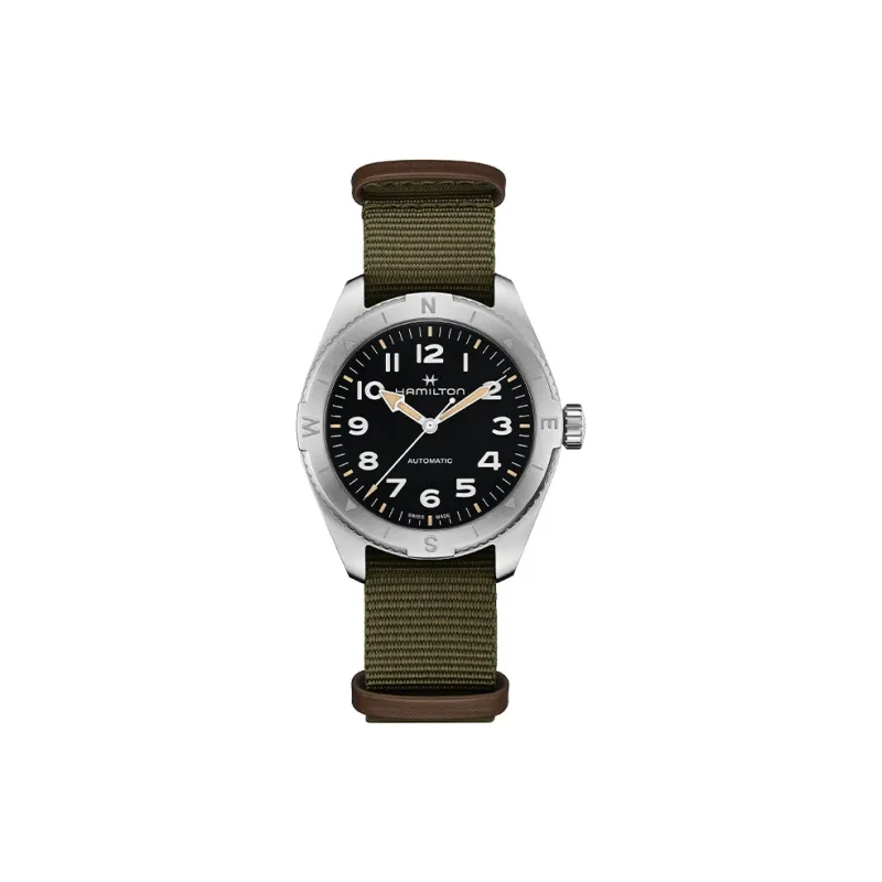 HAMILTON Khaki Field Series Automatic Mechanical Movement Unisex Watch 37mm Black Dial Stainless Steel Case Nylon Strap-0