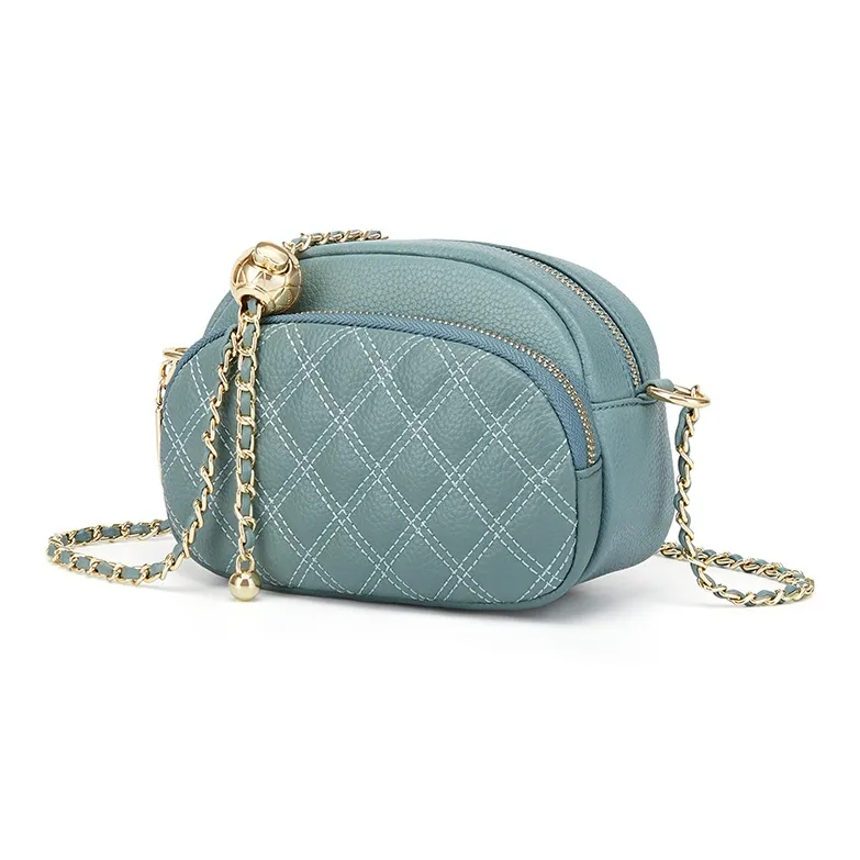 CinvaiKrose Cow Leather With Super Fine Shoulder Bag Women's Black/Aqua Blue-9
