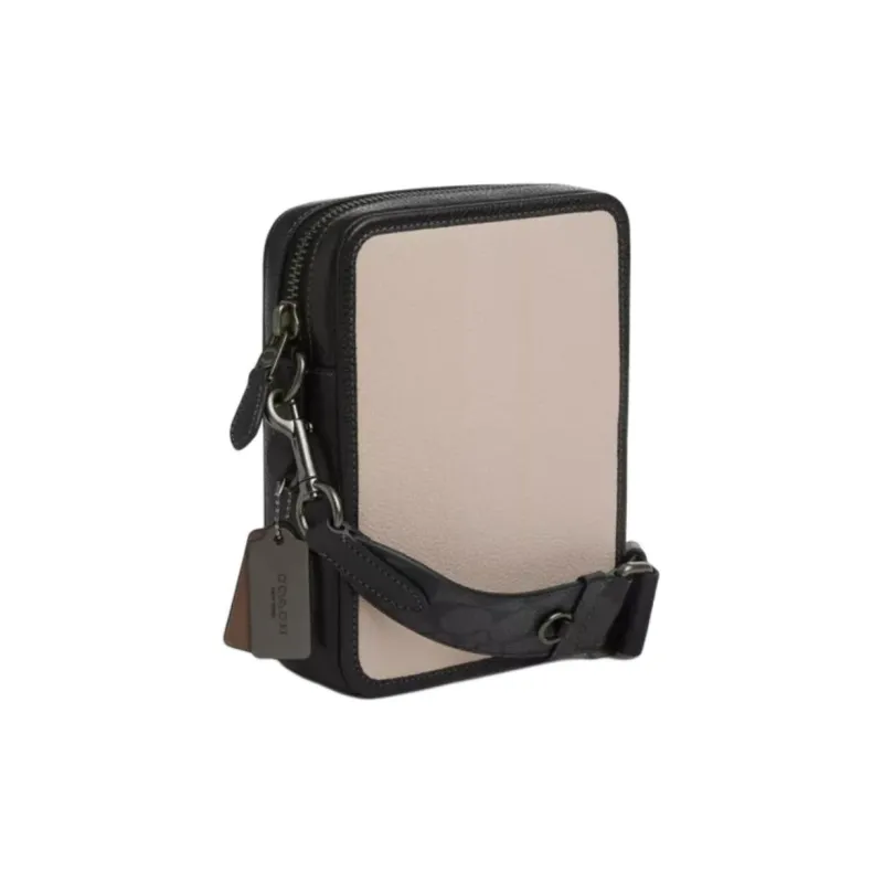 COACH Sullivan Leather With Coated Canvas Shoulder Bag, Crossbody Bag Small Size Men's Charcoal With Dark Stone Color-1