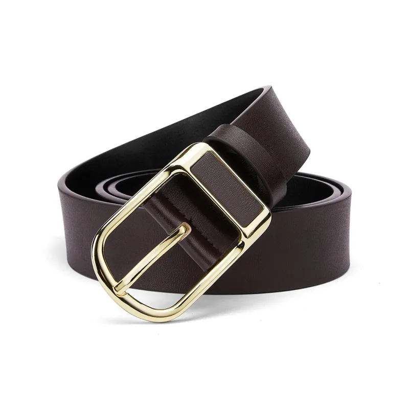 FAIRWHALE Trendy Business Casual Horse Shoe Buckle Pin Belt Split Cow Leather Belts Men's Width 3.8CM-3