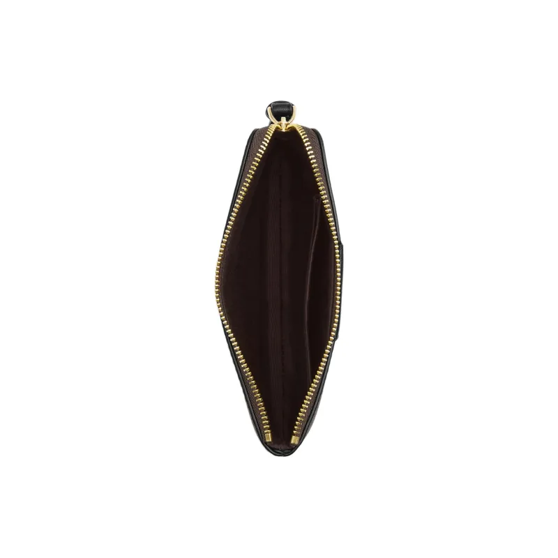 COACH Corner Zip Coated Canvas With Recycled Leather Clutch Small Size Women's Brown Black-2
