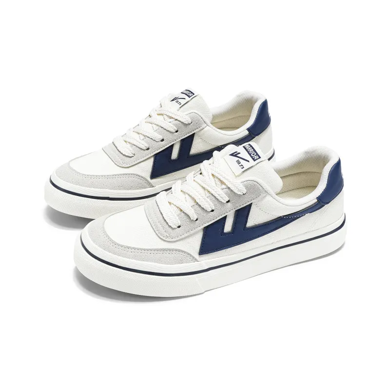 Warrior White Sneakers Abrasion Resistant, Lightweight, And Breathable Low Top Skateboard Shoes Unisex Beige Dark Blue-2