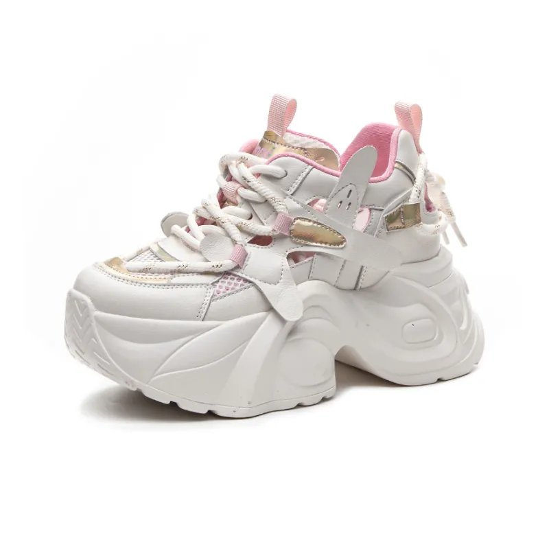 Shangjinni Chunky Sneakers Women's Low Top Beige Gold/Apricot-12