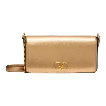 Valentino Vlogo Grained Calfskin Shoulder Bag Crossbody Bag Women's Vintage Yellow Copper
