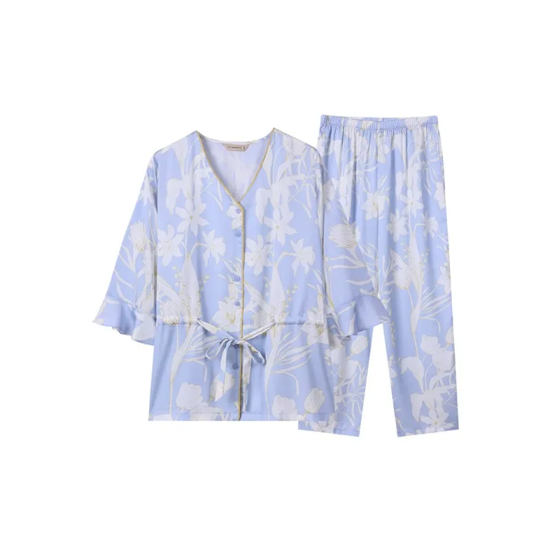 AUTUMNDEER Pajama Set Women's Aqua Blue-0
