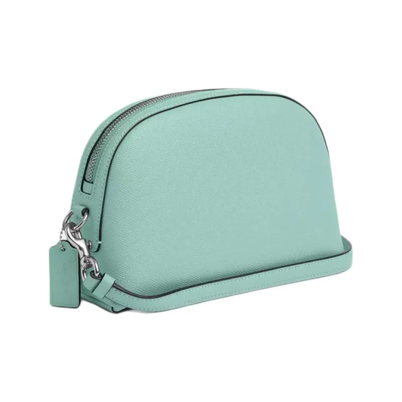 COACH Cross Grain Leather Dome Bag, Shoulder Bag, Crossbody Bag Trumpets Women's Silver & Faded Blue-1