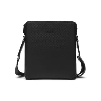 ELLE HOMME Top Grain Cow Leather Messenger Bag, Shoulder Bag Medium Size Men's Black