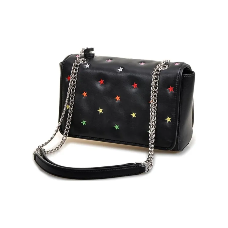 FION Split Cow Leather Shoulder Bag, Crossbody Bag, Handbag Trumpets Women's Black & Multicolor/Red & White-4