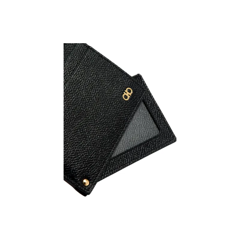FERRAGAMO GANCINI Calfskin Card Clip Card Holder Men's Black-2