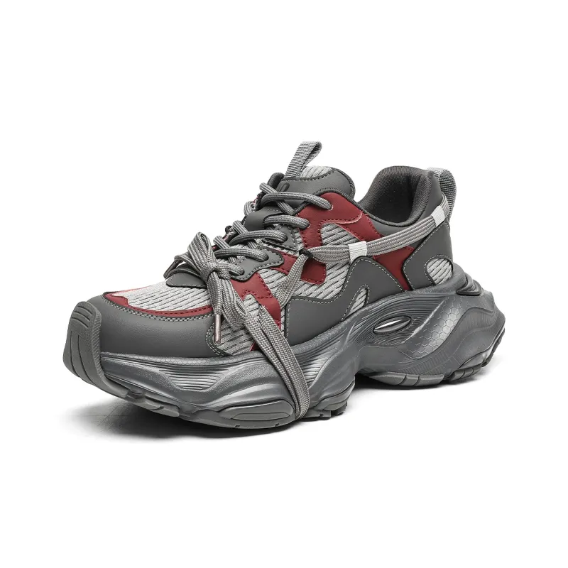 EBLAN Low Top Chunky Sneakers Women's Gray Red-1