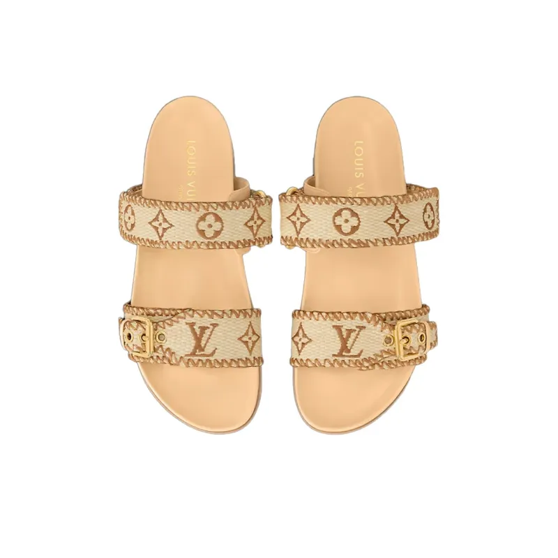 LOUIS VUITTON Bom Dia Slide Slippers Women's Brown-4