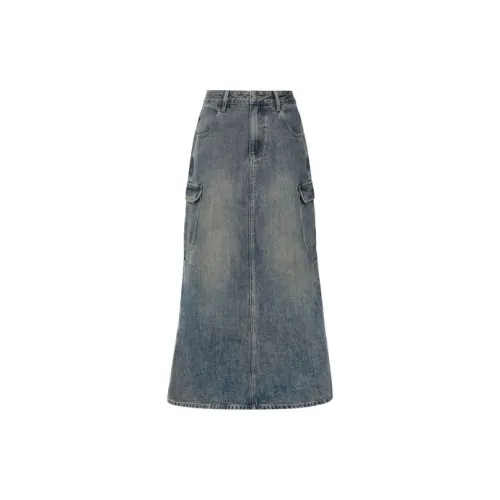 MEIYANG Denim Long Skirts Women's Blue