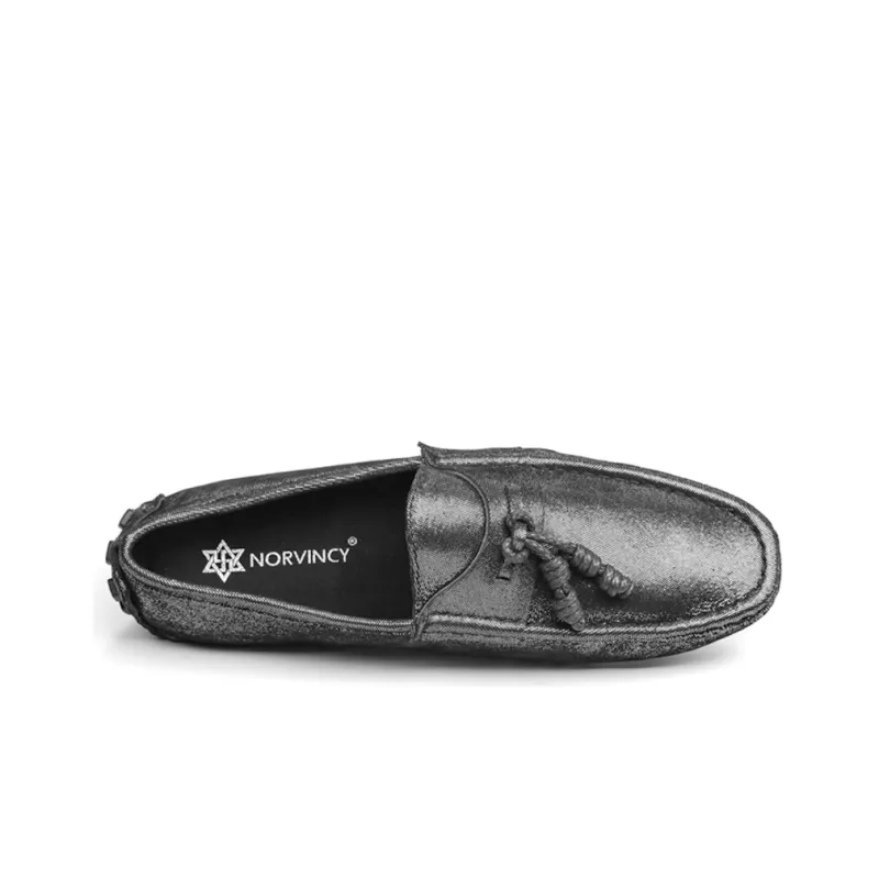 NORVINCY Trendy Man Lace Up Decoration Silver Small Leather Shoes Unisex-3
