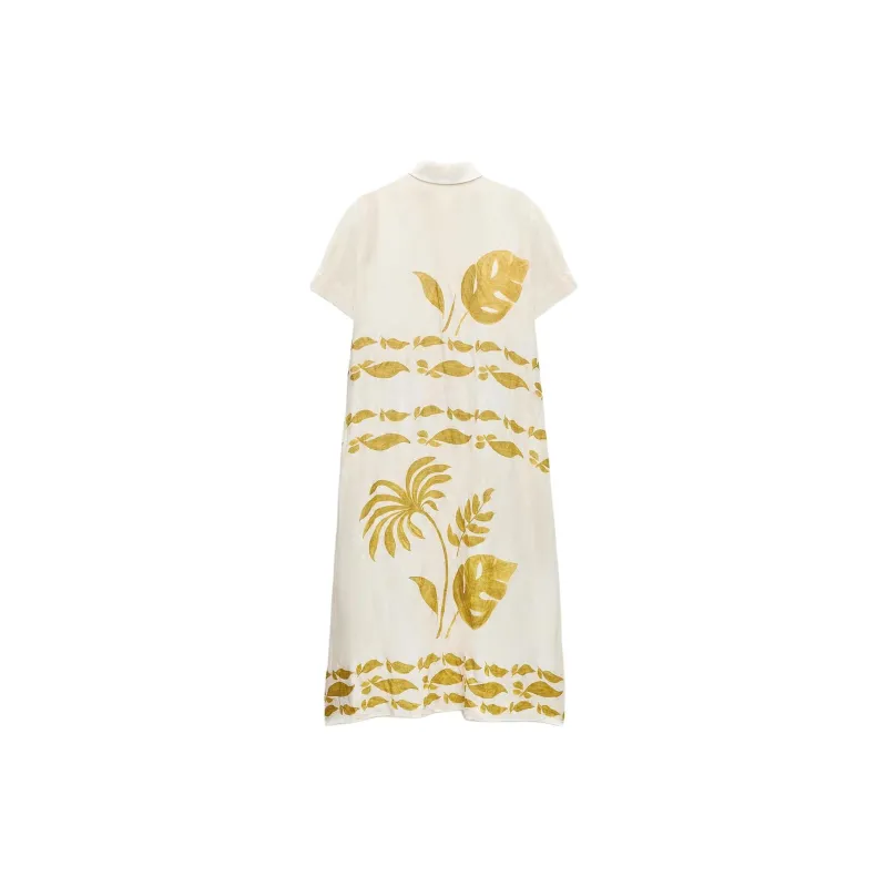 ZARA Short-Sleeved Dresses Women's Yellow/White-1
