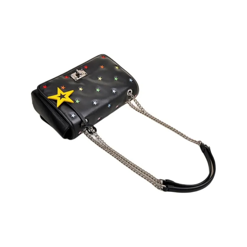 FION Split Cow Leather Shoulder Bag, Crossbody Bag, Handbag Trumpets Women's Black & Multicolor/Red & White-6
