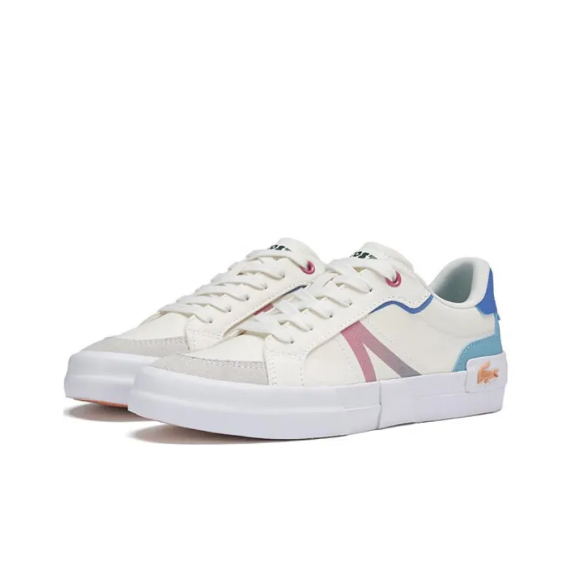 LACOSTE Anti Slip Wear Resistant Low Top Skateboard Shoes Women's White-2