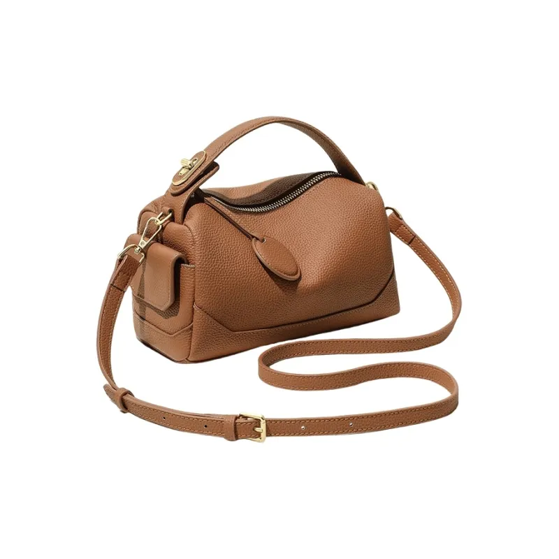 PESASRIE Cow Leather Handbag Shoulder Bag Crossbody Bag Women's Brown-2