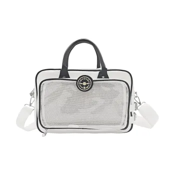 UNITE STAR PU Large Capacity Daily Tote Bag With Badge Beige One Shoulder Handbag Medium Size Women's Black/White