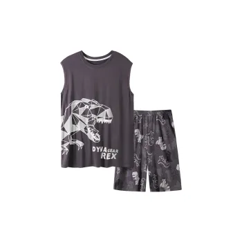Qiao Ni Tong Pajama Set Men's Dark Gray