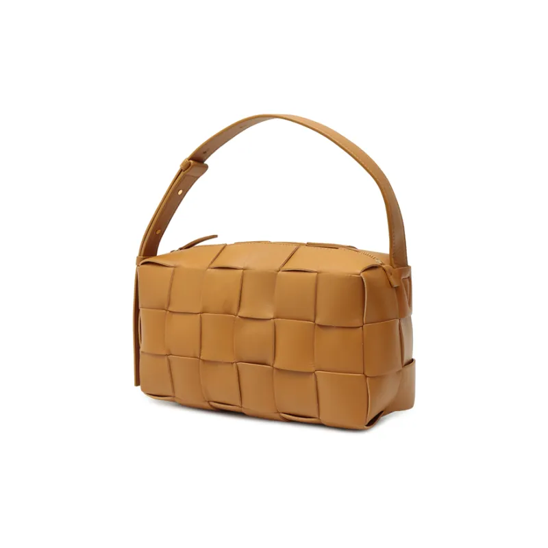 Bottega Veneta Brick Casstte Leather Waffle Bag, Shoulder Bag, Handbag Women's Camel-2