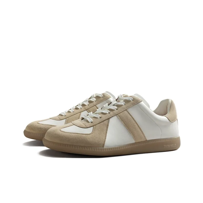 THOM WILLS Vintage Casual German Army Trainers Low Top Skateboard Shoes Unisex Light Apricot White-1