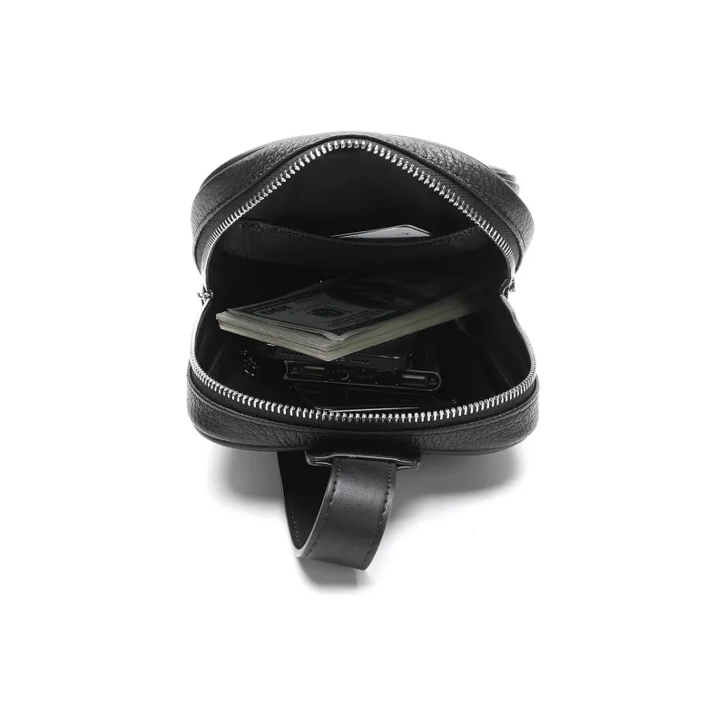 ELLE HOMME Top Grain Cow Leather Sling Bag Small Size Men's Black-5