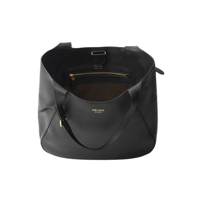 PRADA Leather Tote Bag Shopping Bag Shoulder Bag Handbag Large Size Women's Black-3